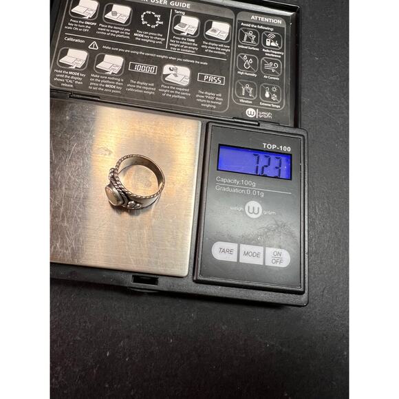 Vintage Sterling Silver Size 6 Ring | Artisan Style Green Cabochon Band - Picture 9 of 14